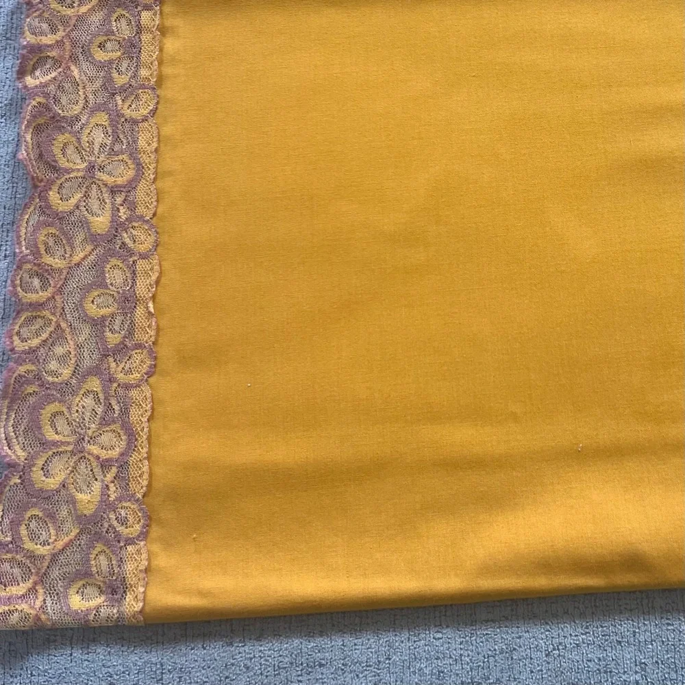 Vintage Mustard Yellow Tablecloth and 4 Napkins Set Floral Lace Trim Victorian